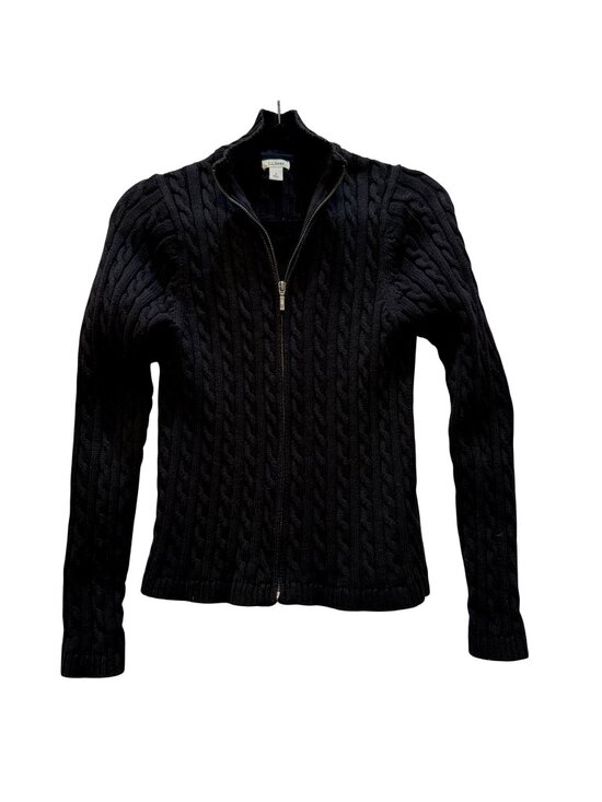 L.L.Bean Sweaters - L.L.Bean Women’s Small Black Cable Knit Zip Cardigan Sweater Classic Old Money
